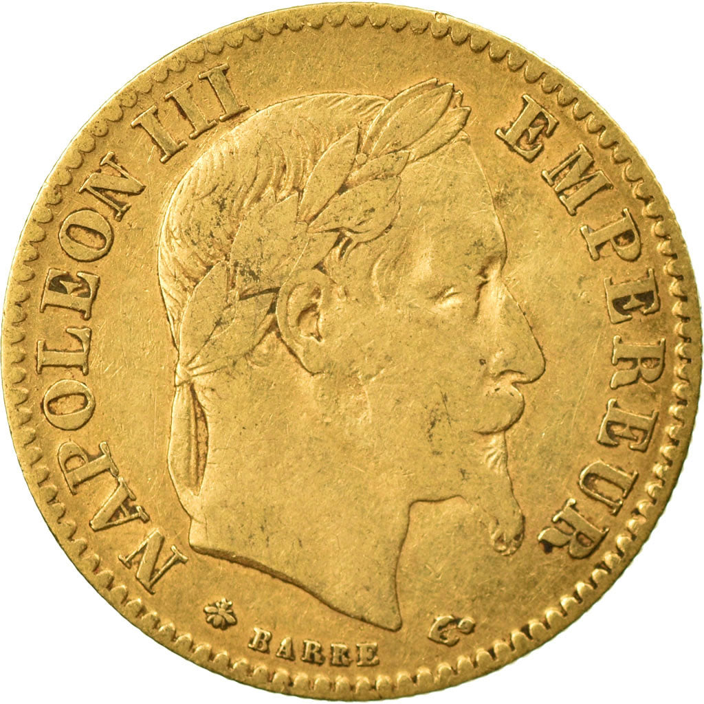 Moeda, França, Napoleon III, 10 Francs, 1866, Paris, VF(20-25), Dourado