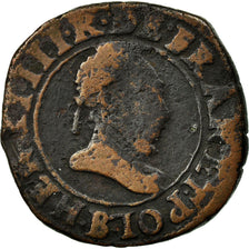Coin, France, Henri III, Double Tournois, 1589, Rouen, VF(20-25), Copper