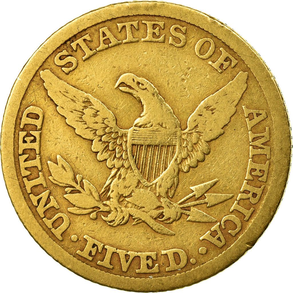 Moeda, Estados Unidos da América, Coronet Head, $5, Half Eagle, 1845