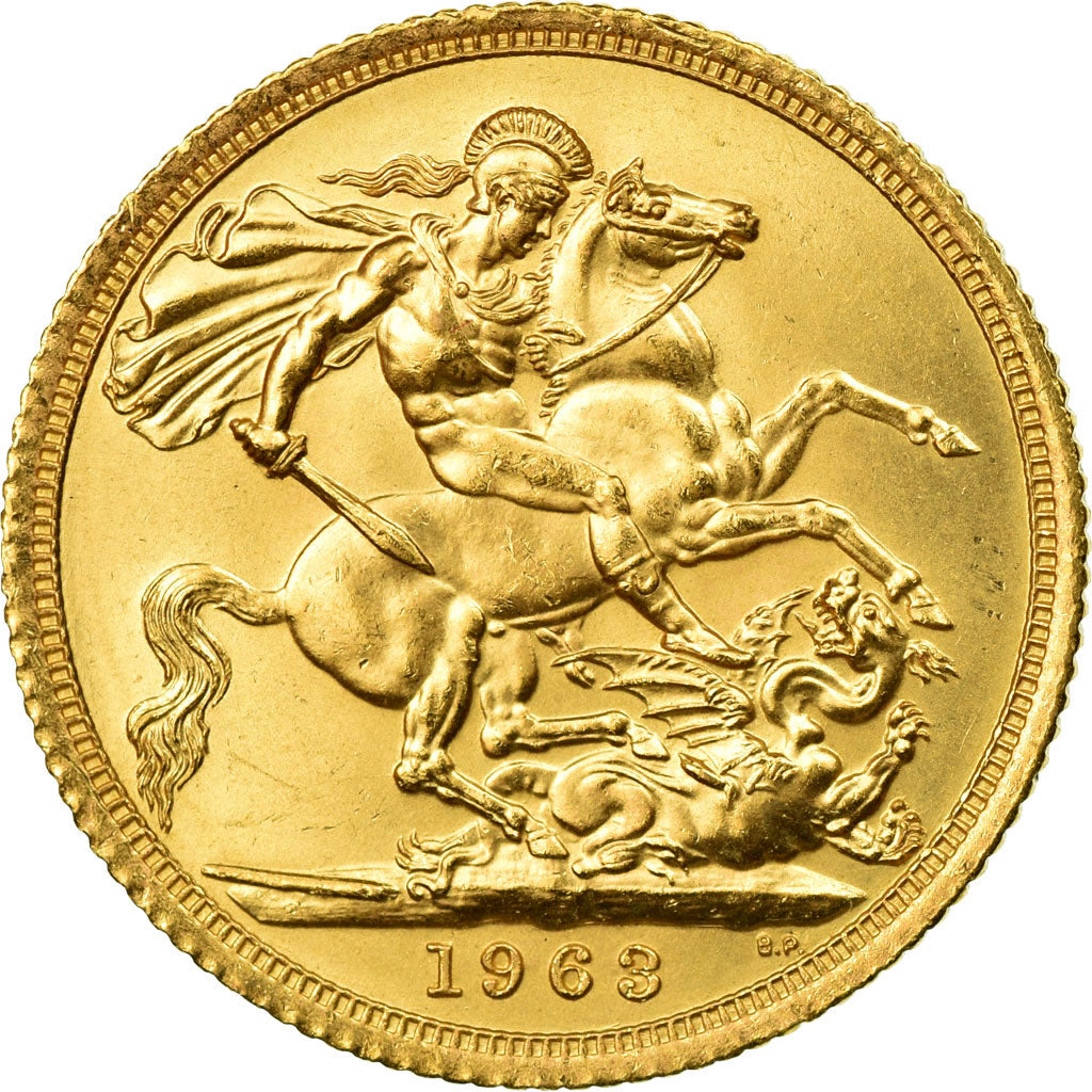 Coin, Great Britain, Elizabeth II, Sovereign, 1963, MS(63), Gold, KM:908