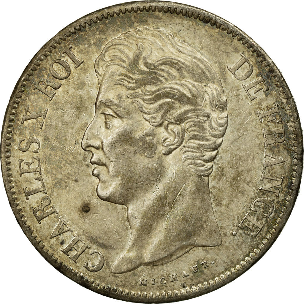 Coin, France, Charles X, 5 Francs, 1827, Paris, EF(40-45), Silver, KM:728.1