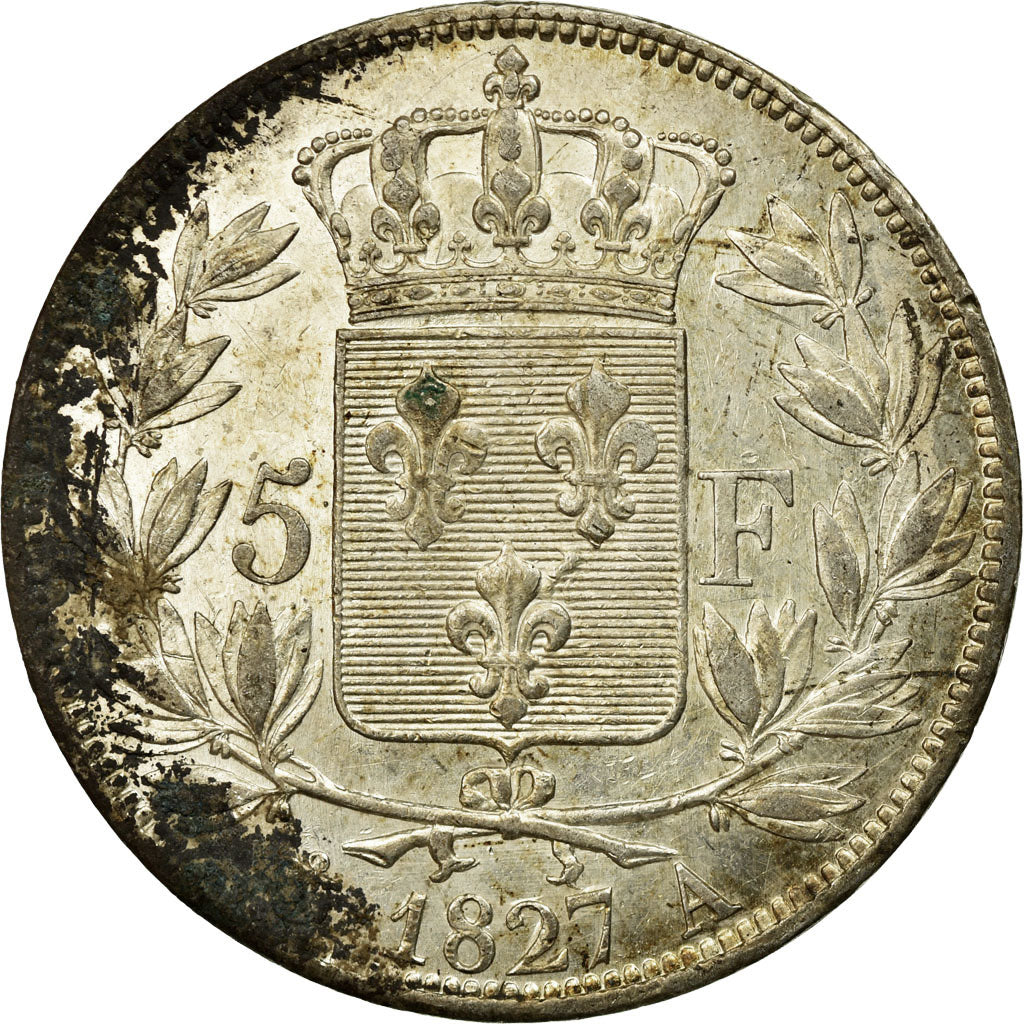 Coin, France, Charles X, 5 Francs, 1827, Paris, EF(40-45), Silver, KM:728.1