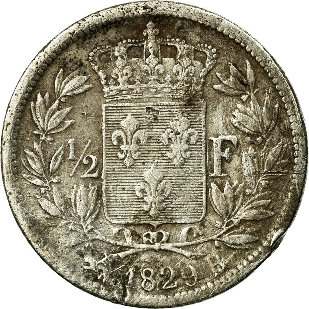 Munten, Frankrijk, Charles X, 1/2 Franc, 1829, Rouen, FR+, Zilver, Gadoury:402