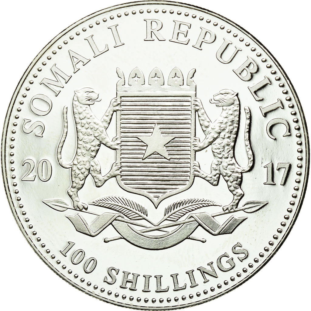 Moeda, Somália, Elephant, 100 Shillings, 2017, MS(65-70), Prata