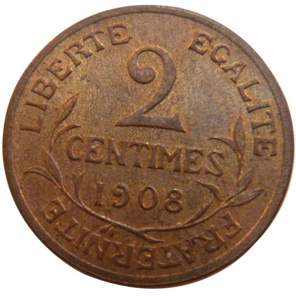 FRANCE, Dupuis, 2 Centimes, 1908, Paris, KM #841, MS(60-62), Bronze, 20.2,...