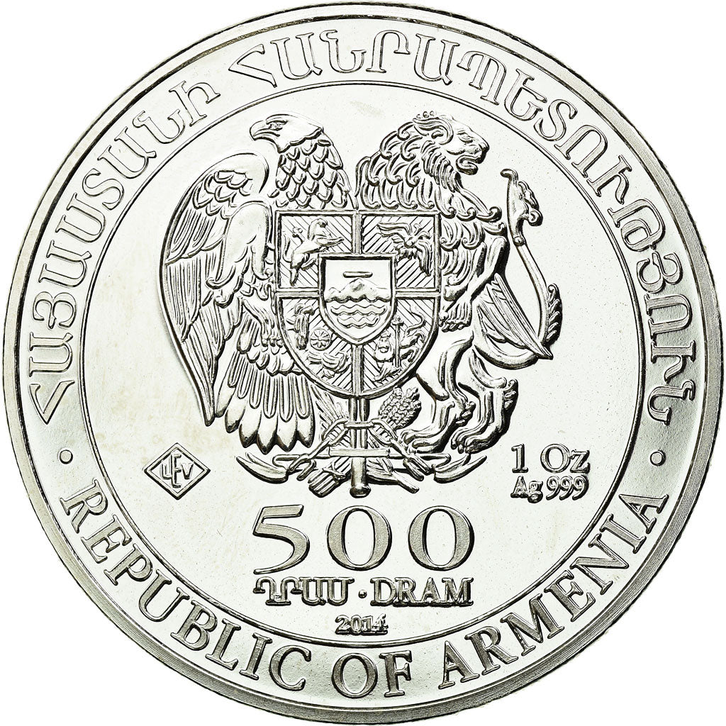 Moneta, Armenia, Silver Oz, 500 Dram, 2014, MS(65-70), Srebro, KM:196