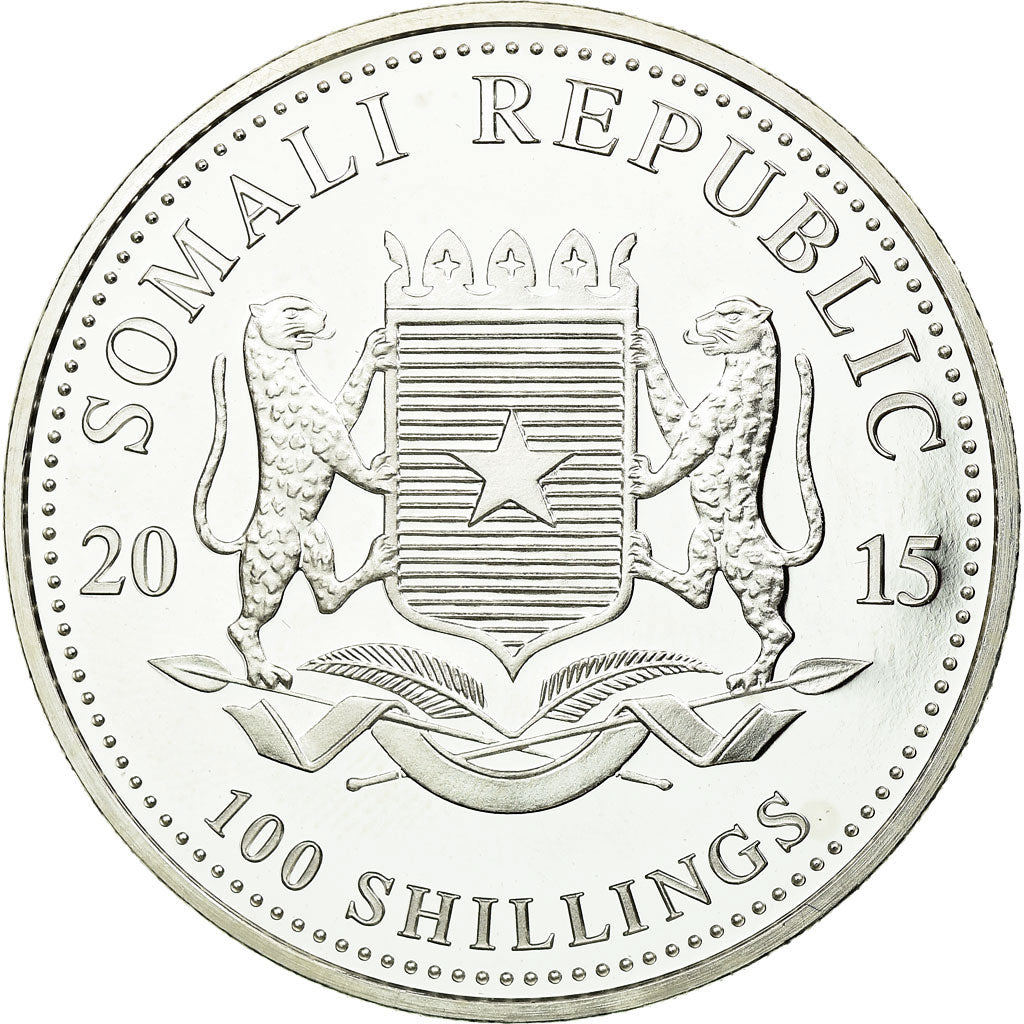 Monnaie, Somalie, Elephant, 100 Shillings, 2015, FDC, Argent