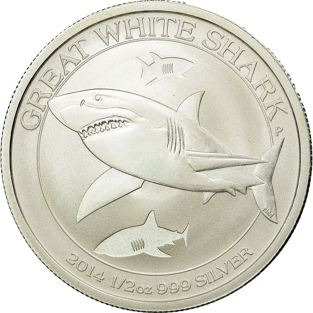 Coin, Australia, Great White Shark, 50 Cents - 1/2 Oz, 2014, MS(65-70), Silver