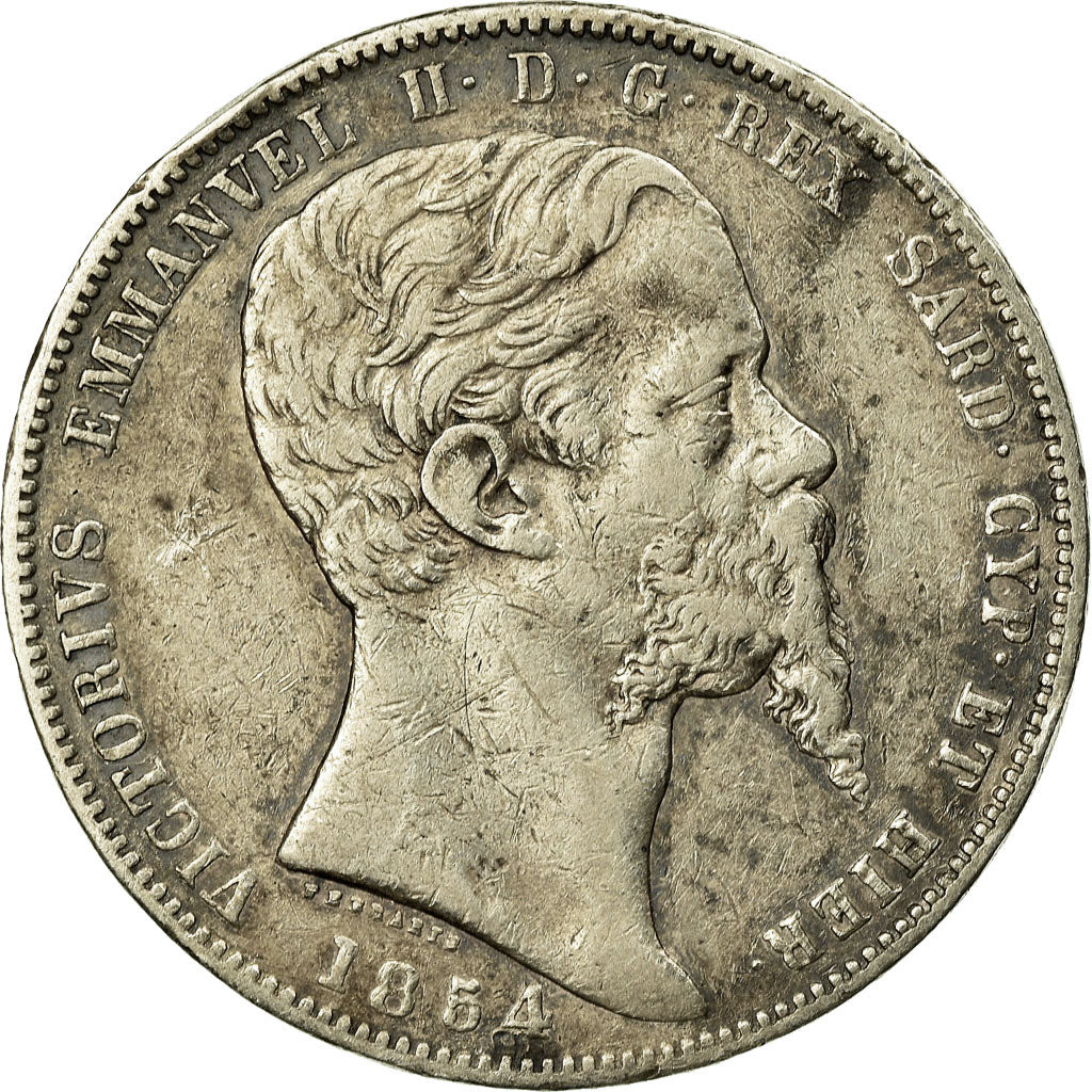 Moeda, ESTADOS ITALIANOS, SARDINIA, Vittorio Emanuele II, 5 Lire, 1854, Genoa