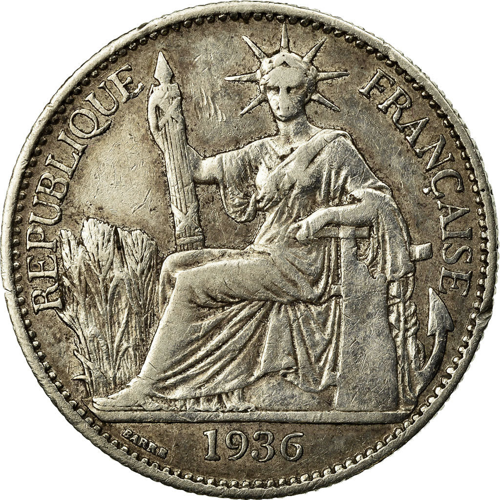Coin, FRENCH INDO-CHINA, 50 Cents, 1936, Paris, EF(40-45), Silver, KM:4a.2