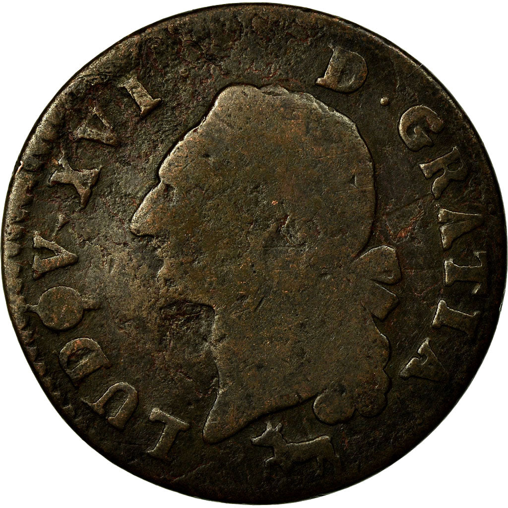 Moneda, Francia, Louis XVI, Sol à l'Ecu, 1782, Orléans, BC, Cobre, Gadoury:350