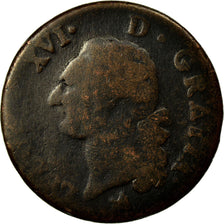 Coin, France, Louis XVI, Sol à l'Ecu, 1791, Rouen, VG(8-10), Copper