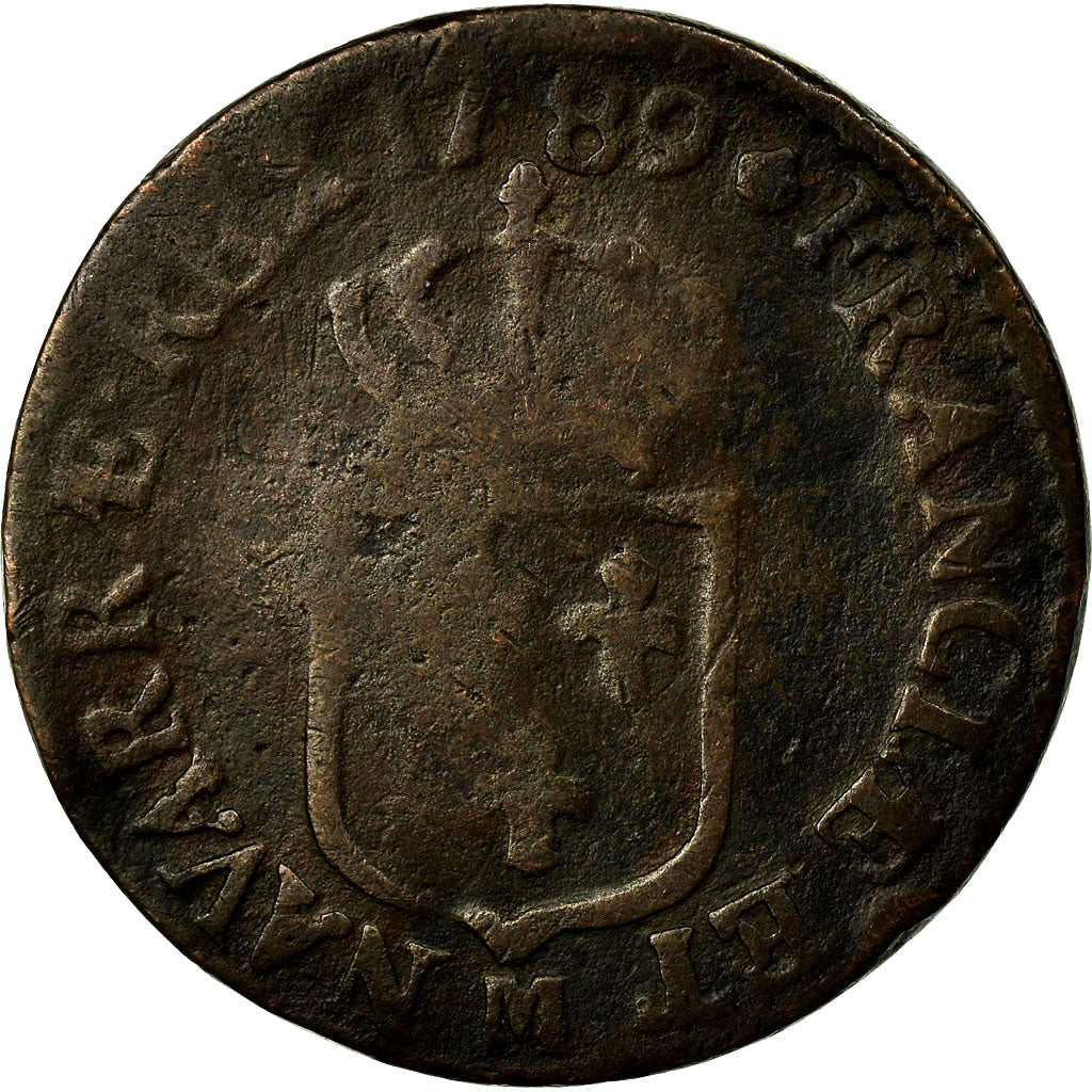 Moneta, Francia, Louis XVI, 1/2 Sol à l'Ecu, 1789, Toulouse, MB, Rame