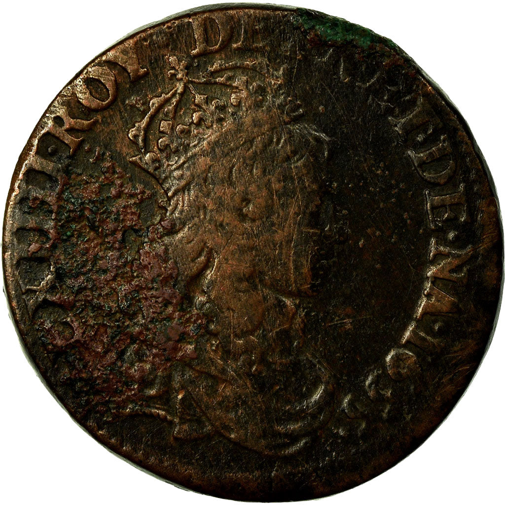 Monnaie, France, Louis XIV, Liard de France, 1655, Corbeil, TB+, Cuivre, C2G:16