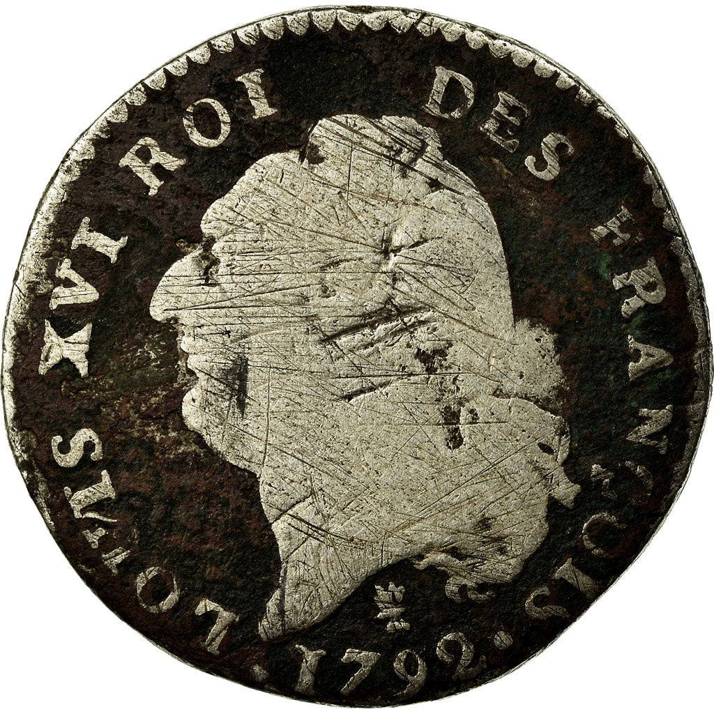 Moneta, Francja, Louis XVI, 15 Sols, 1792, Limoges, VG(8-10), Srebro, KM:604.5