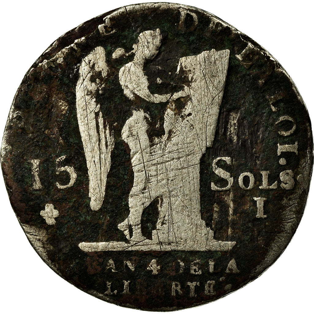 Moneta, Francja, Louis XVI, 15 Sols, 1792, Limoges, VG(8-10), Srebro, KM:604.5