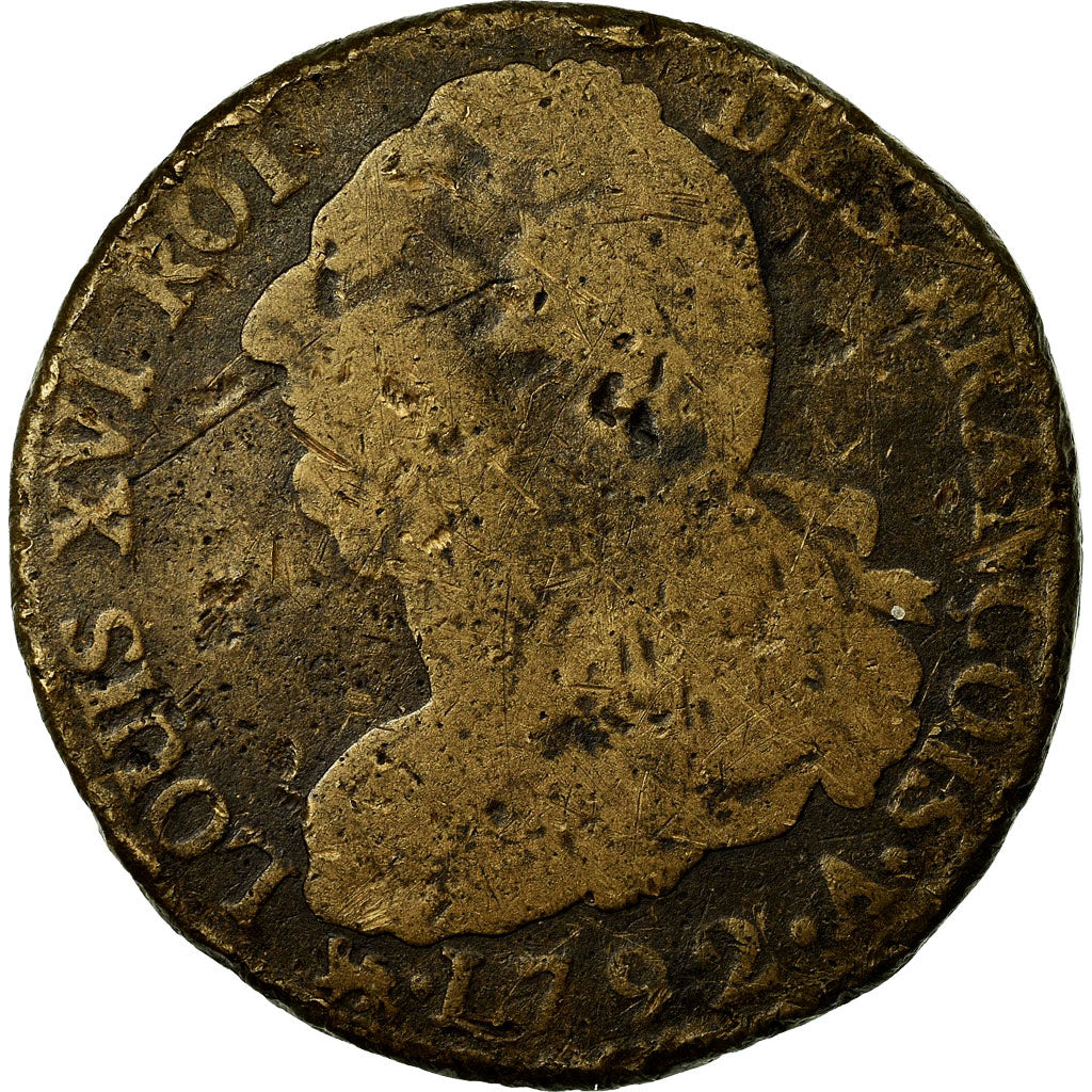 Monnaie, France, Louis XVI, 2 Sols, 1792, Paris, B+, Bronze, Gadoury:25