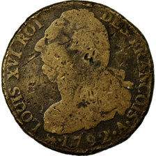 Monnaie, France, Louis XVI, 2 Sols, 1792, Paris, B+, Bronze, Gadoury:25