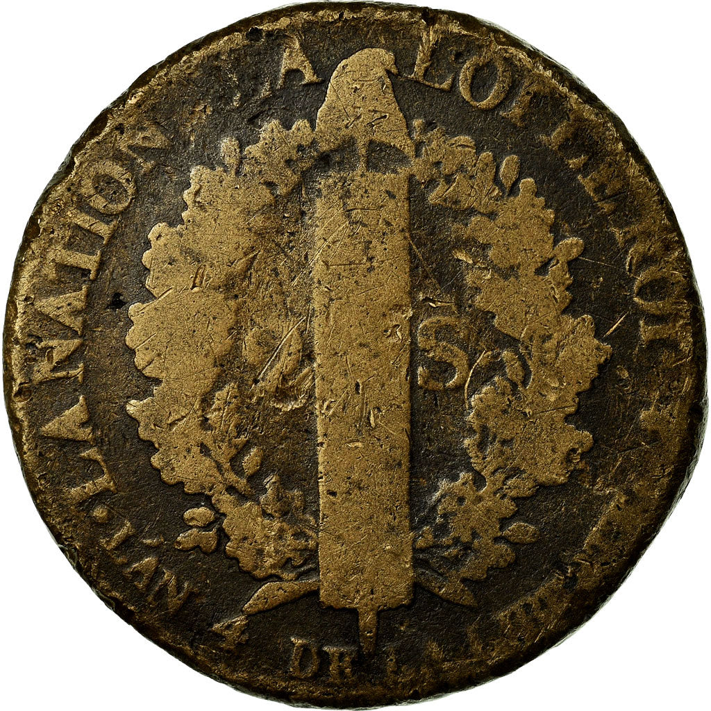 Monnaie, France, Louis XVI, 2 Sols, 1792, Paris, B+, Bronze, Gadoury:25