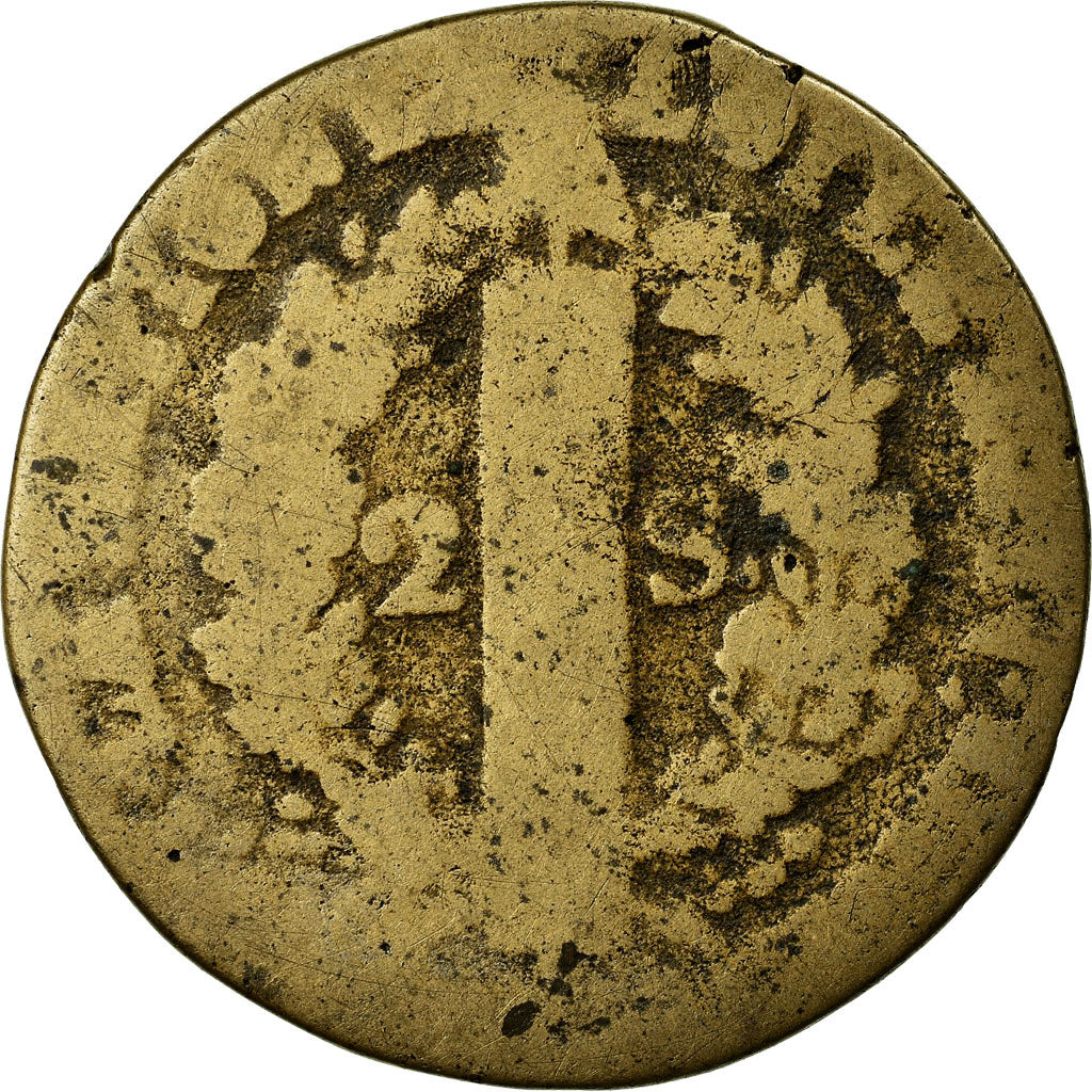 Monnaie, France, Louis XVI, 2 Sols, 1792, Lille, B+, Métal de cloche