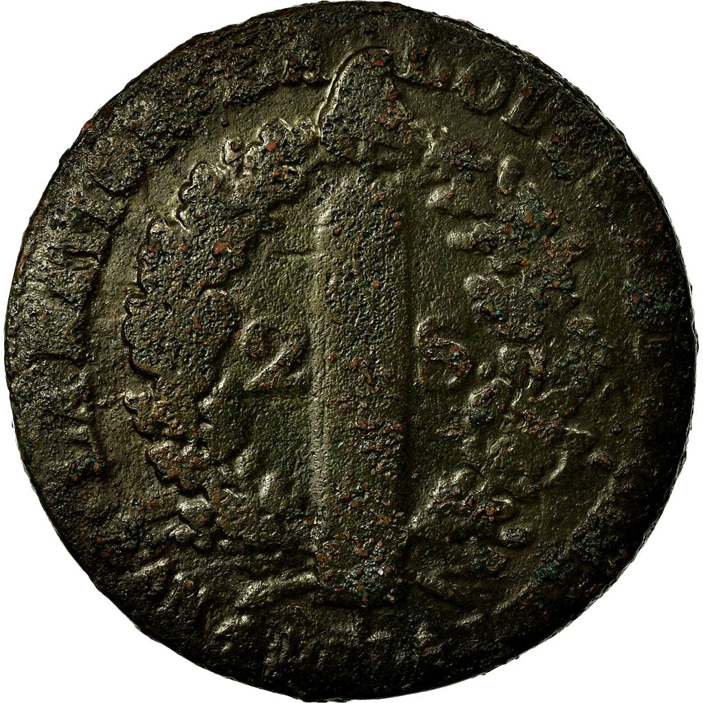 Moneta, Francja, Louis XVI, 2 Sols, 1792, Metz, F(12-15), Bronze, Gadoury:25