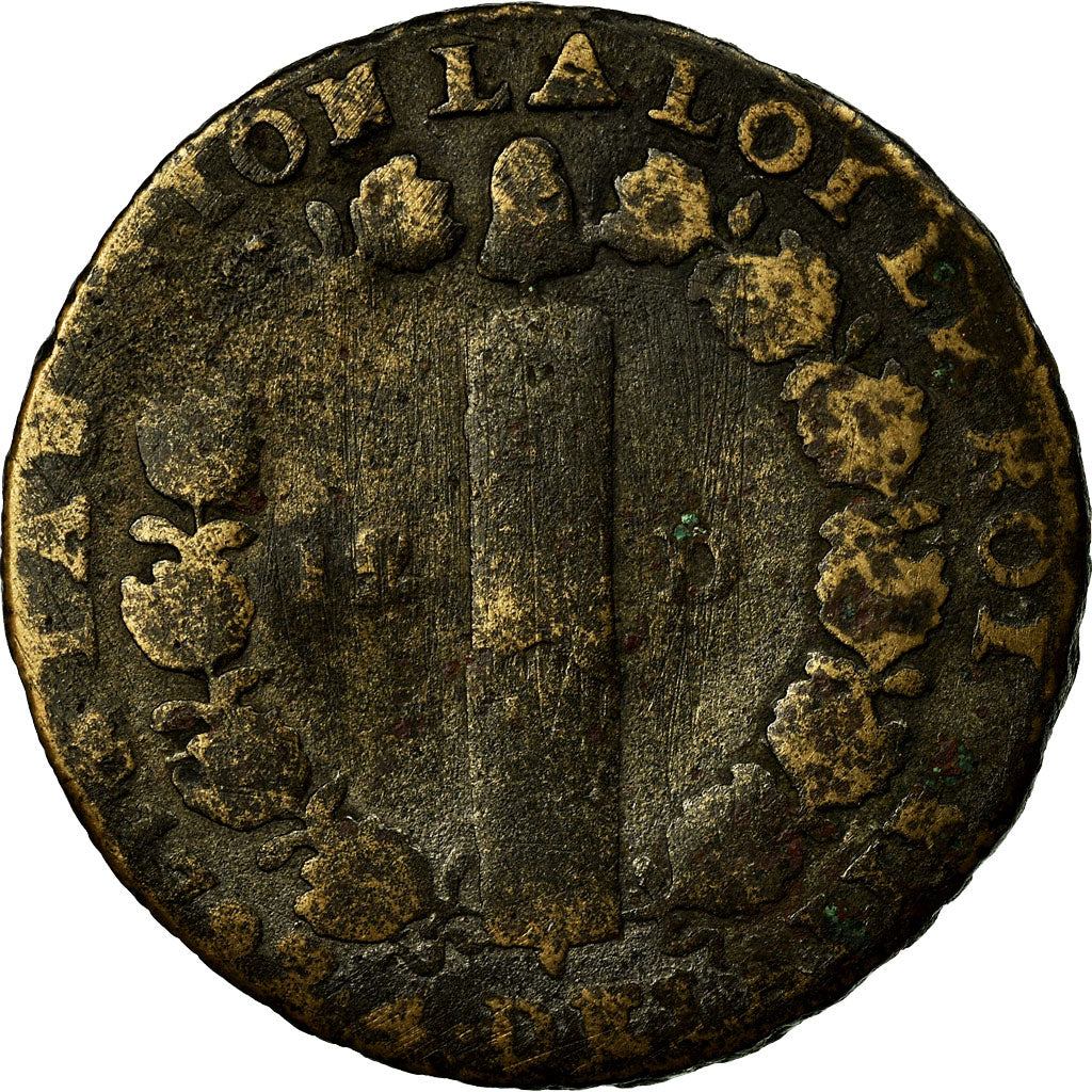 Moneta, Francja, Louis XVI, 12 Deniers, 1792, Paris, F(12-15), Métal de cloche