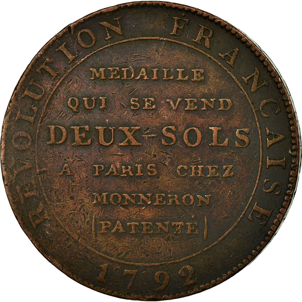 Monnaie, France, 2 Sols, 1792, Birmingham, Monneron, TB+, Bronze, KM:Tn25