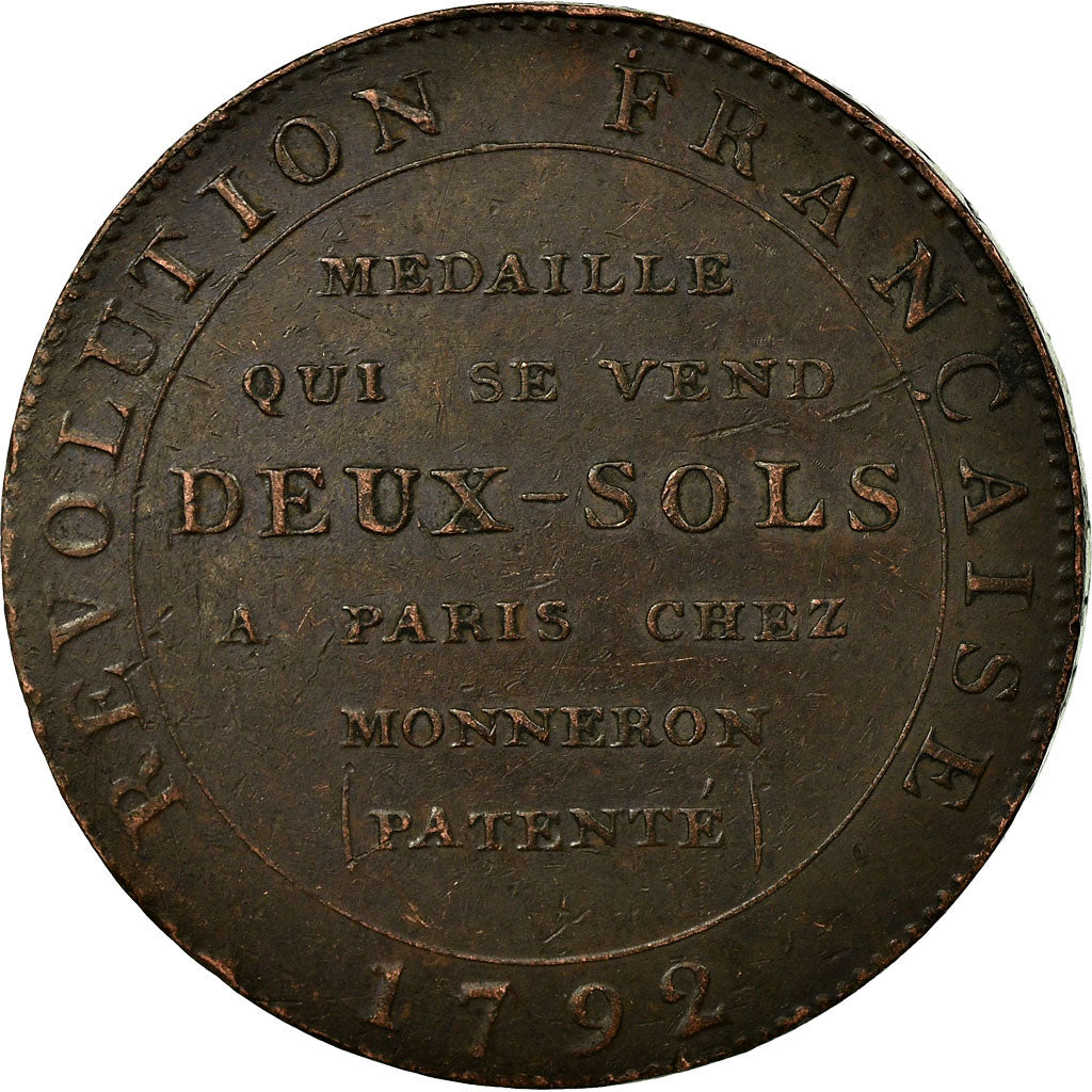 Coin, France, 2 Sols, 1792, Birmingham, Monneron, EF(40-45), Bronze, KM:Tn25