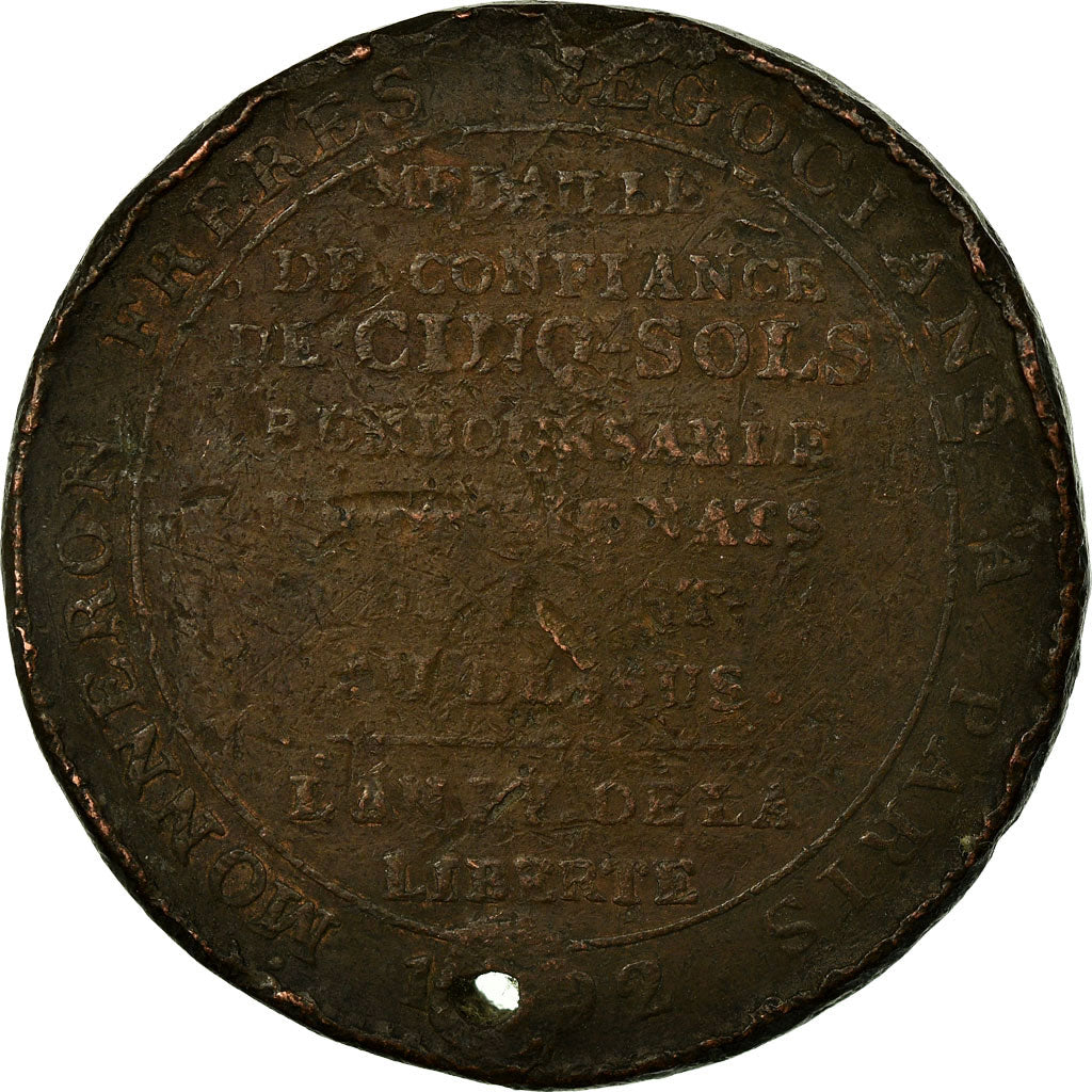 Coin, France, Monneron, 5 Sols, 1792, Birmingham, VF(20-25), Bronze, KM:Tn31