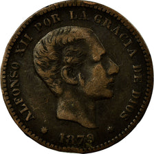 Moneta, Spagna, Alfonso XII, 5 Centimos, 1879, MB+, Bronzo, KM:674