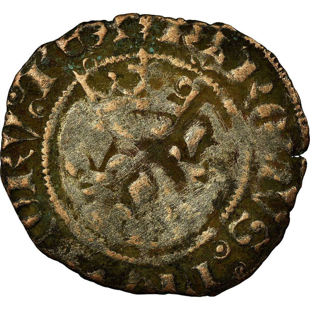 Coin, France, Charles VI, Florette, Saint-Quentin, VF(20-25), Billon