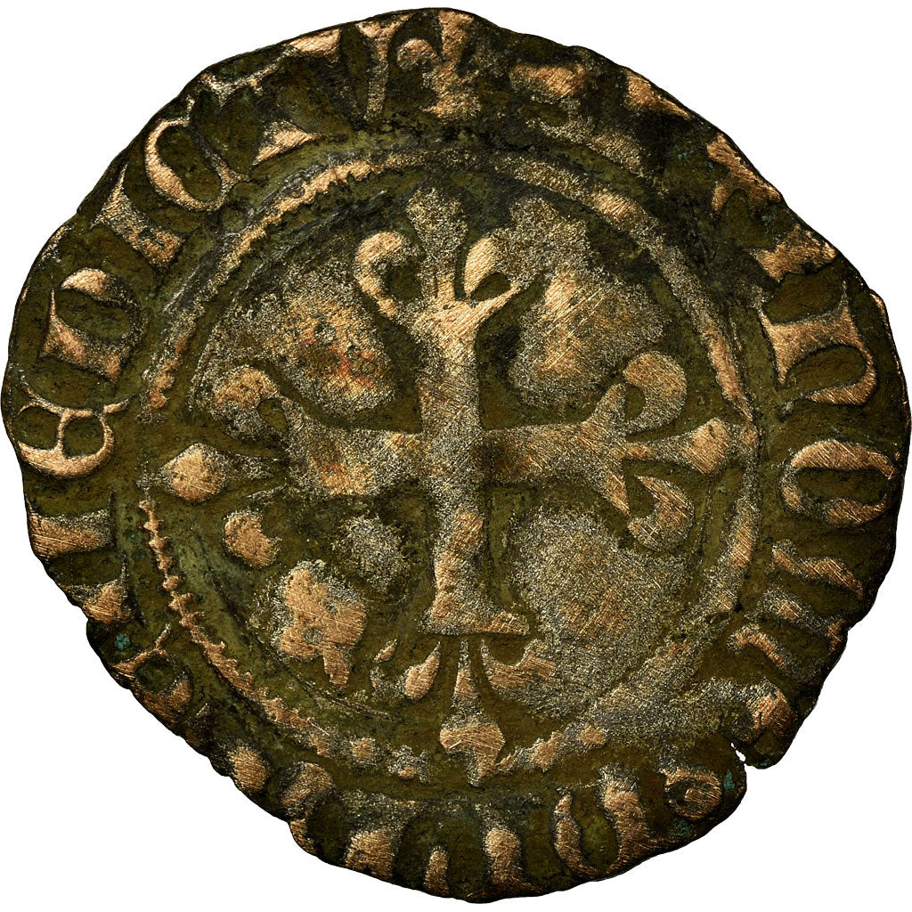 Coin, France, Charles VI, Florette, Saint-Quentin, VF(20-25), Billon