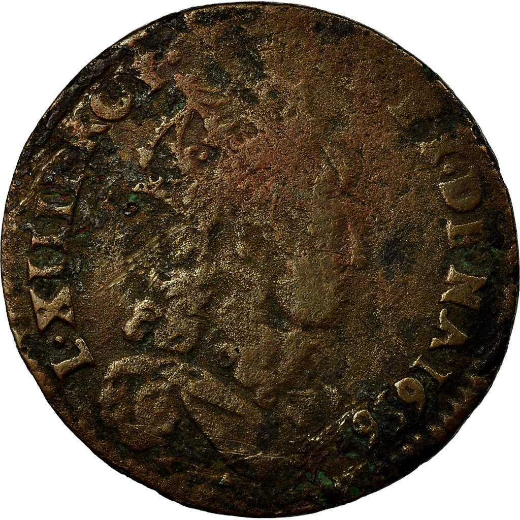 Coin, France, Louis XIV, Liard de France, 1656, Acquigny, VF(20-25), Copper