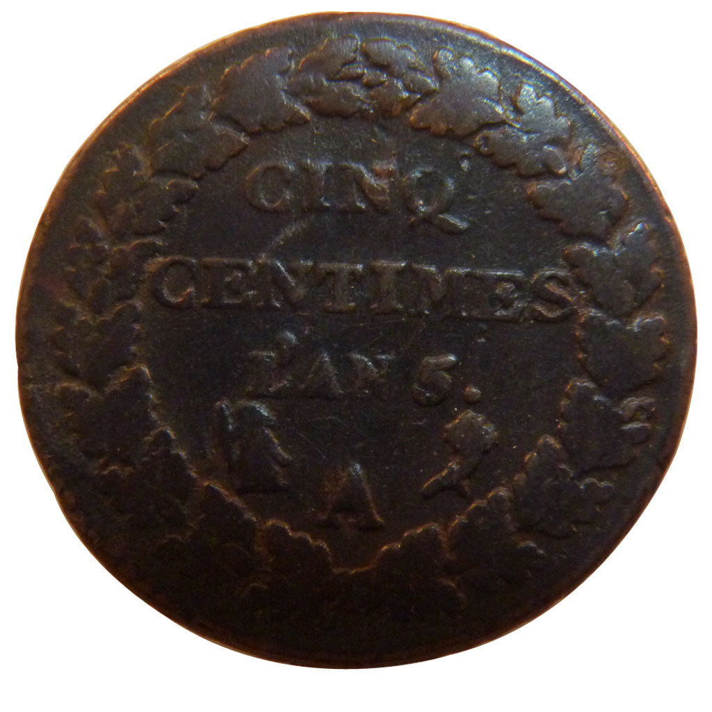 FRANCE, Dupré, 5 Centimes, 1797, Paris, VF(20-25), Bronze, 28, Gadoury #126, 1..