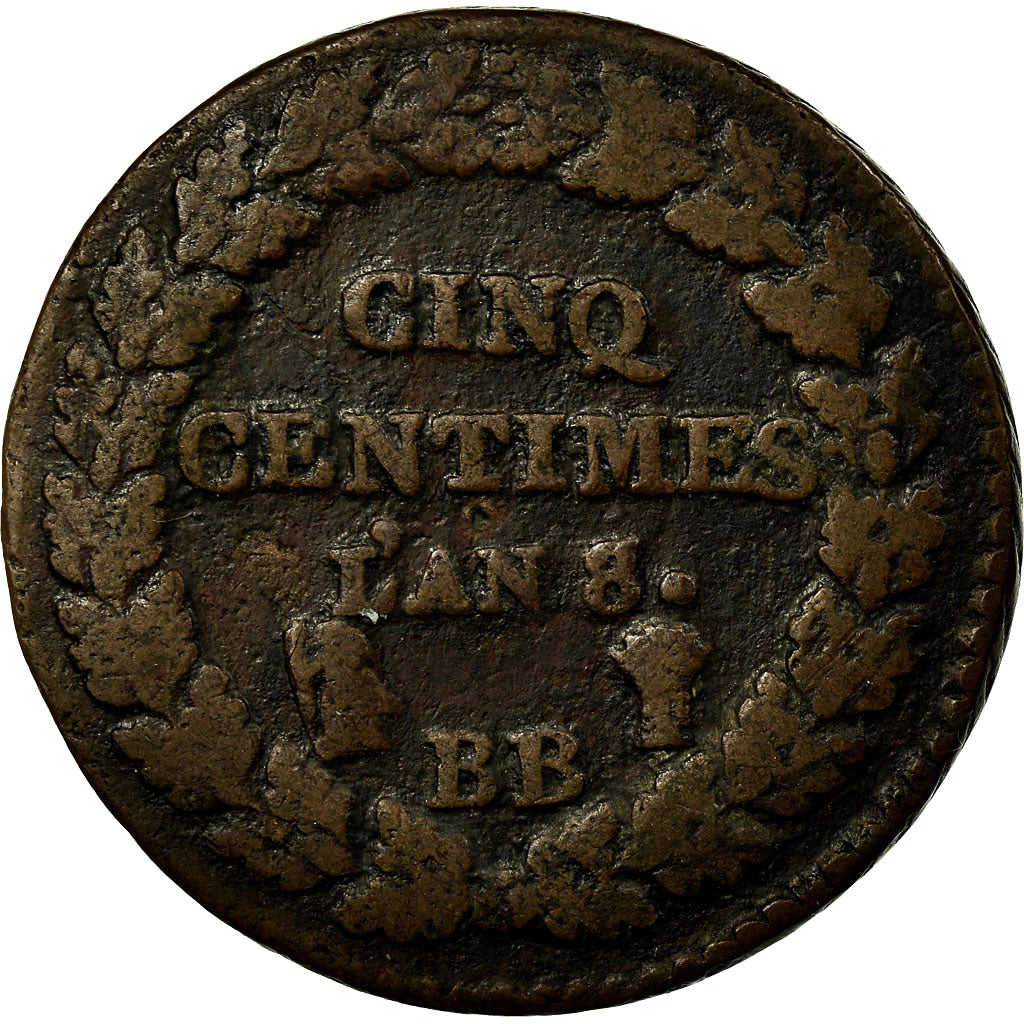 Münze, Frankreich, Dupré, 5 Centimes, AN 8/5, Strasbourg, SGE+, Bronze