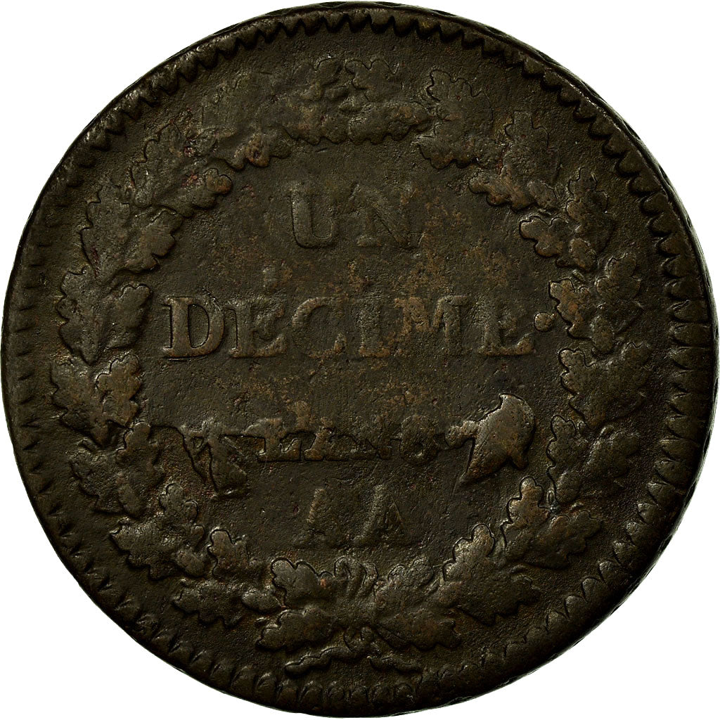 Coin, France, Dupré, Decime, AN 8, Metz, VF(20-25), Bronze, KM:644.2