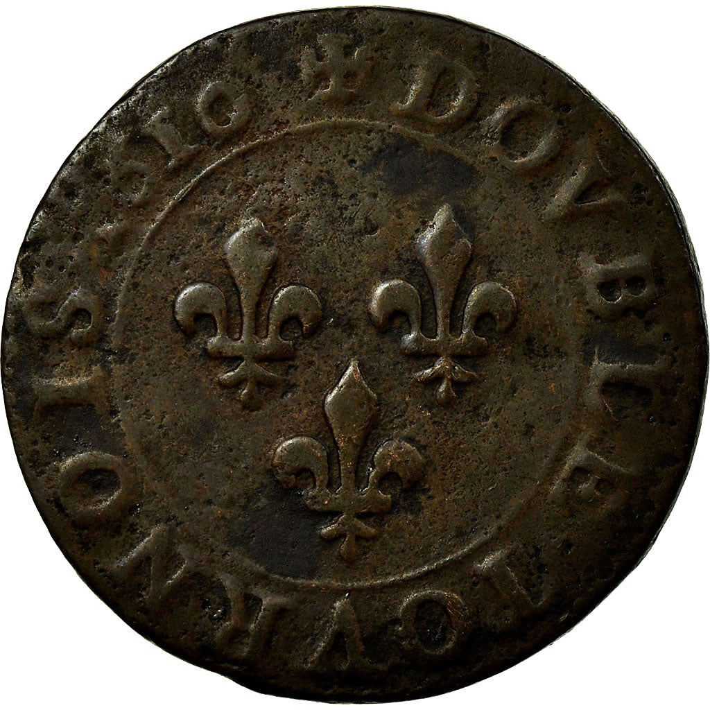 Moeda, França, Henri IV, Double Tournois, 1610, Paris, VF(20-25), Cobre