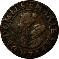 Moeda, França, Marie de Montpensier, Double Tournois, 1625, Trévoux