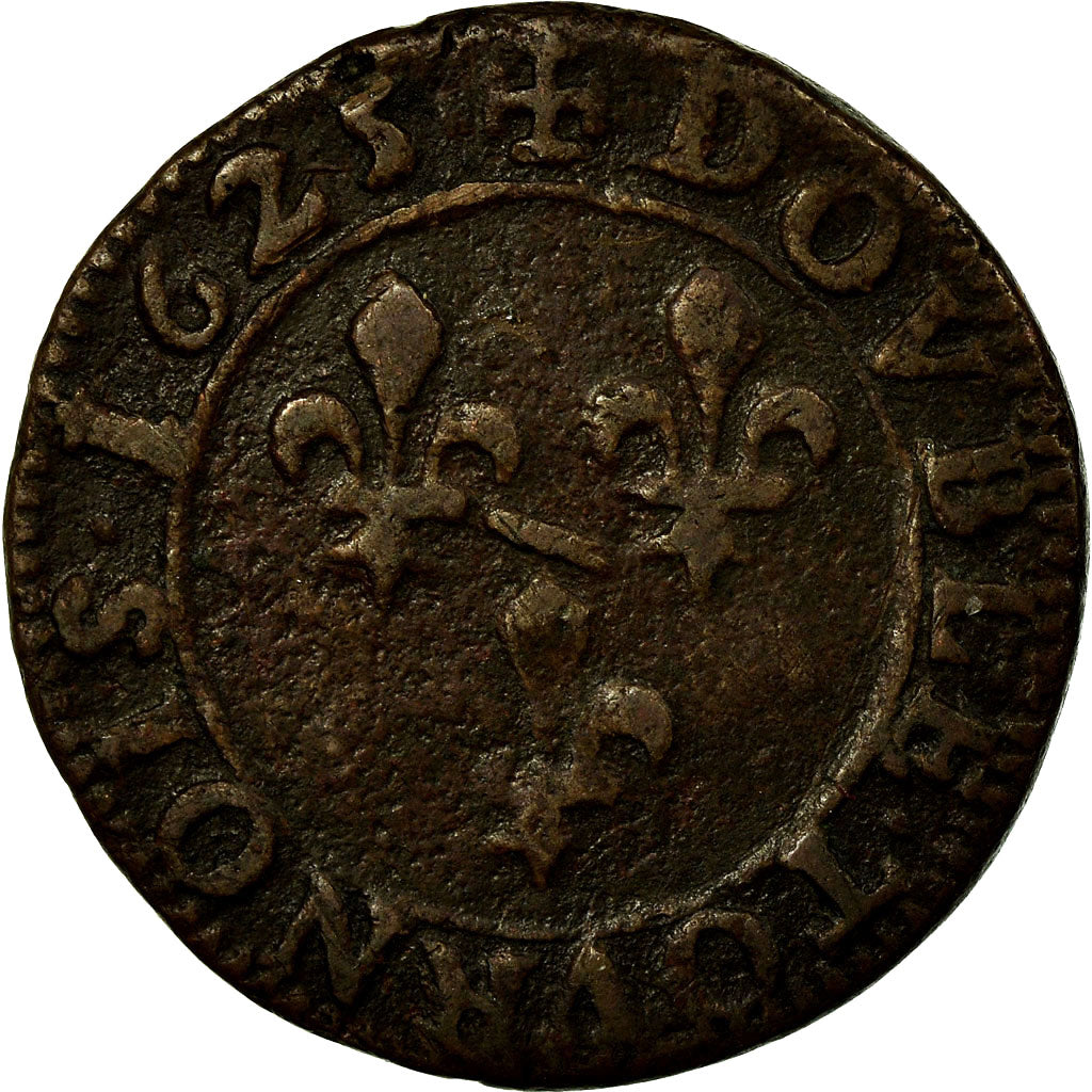 Moeda, França, Marie de Montpensier, Double Tournois, 1625, Trévoux