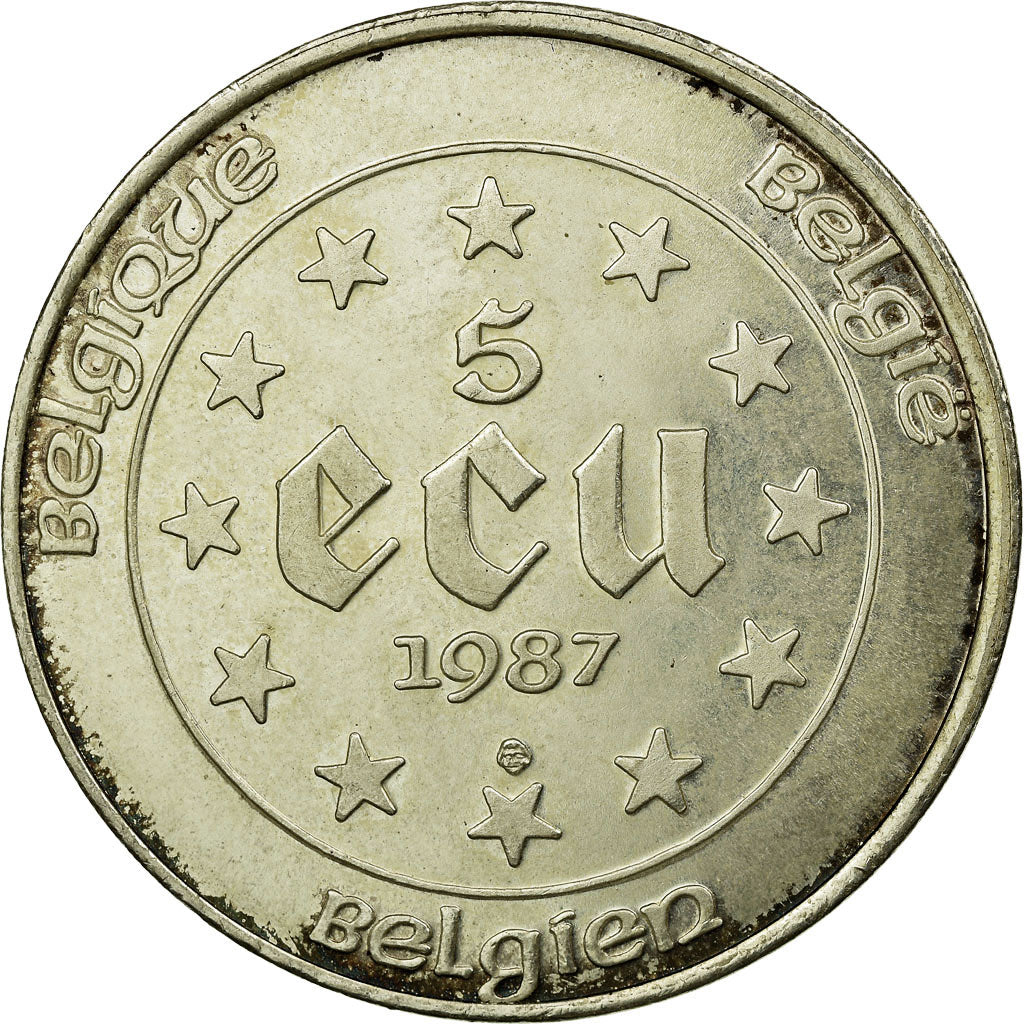 Coin, Belgium, 5 Ecu, 1987, MS(63), Silver, KM:166