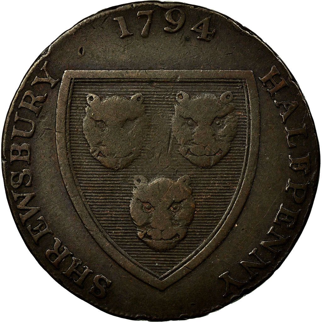 Moneta, Gran Bretagna, Shropshire, Halfpenny Token, 1794, Shrewsbury, MB+, Rame