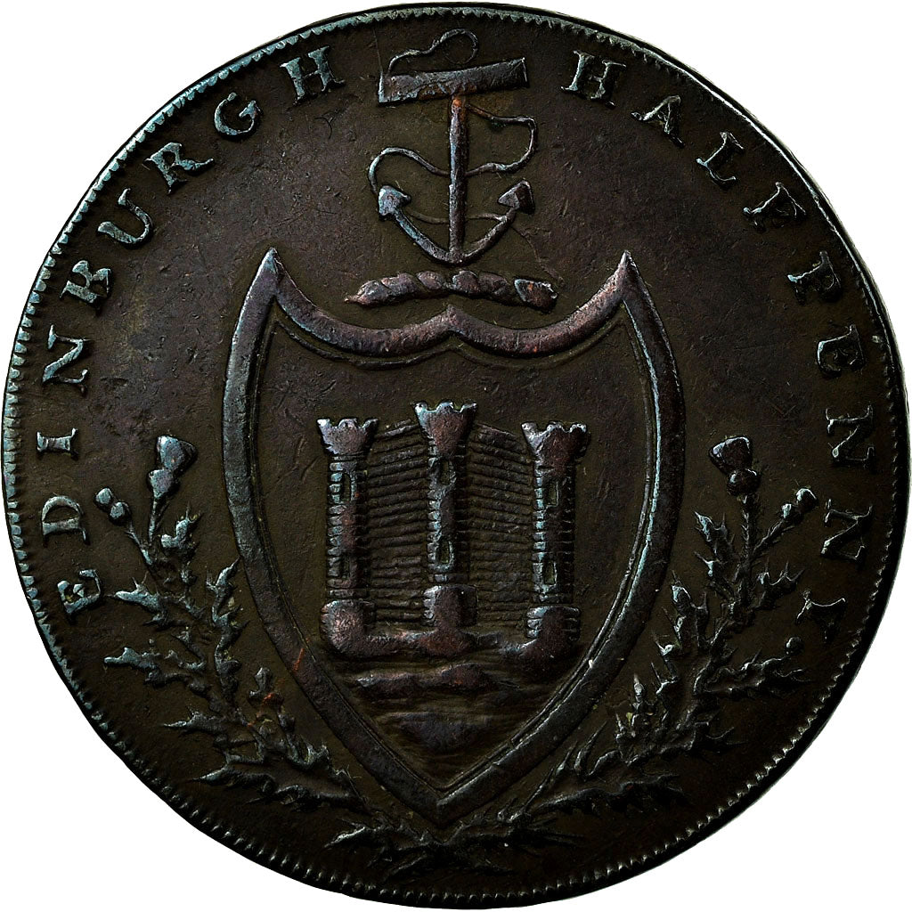 Coin, Scotland, Halfpenny Token, 1791, Edinburgh, Lothian, Rare, VF(30-35)