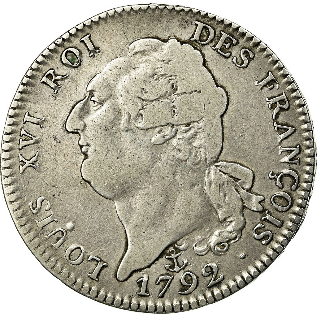 Moeda, França, Louis XVI, Ecu de 6 Livres, 1792, La Rochelle, VF(20-25), Prata