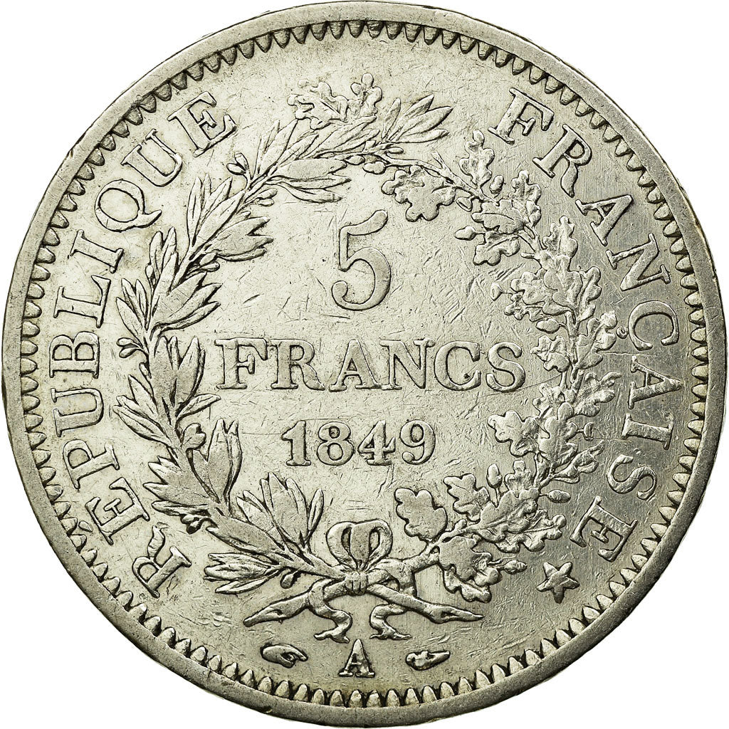 Moneta, Francia, Hercule, 5 Francs, 1849, Paris, MB+, Argento, KM:756.1