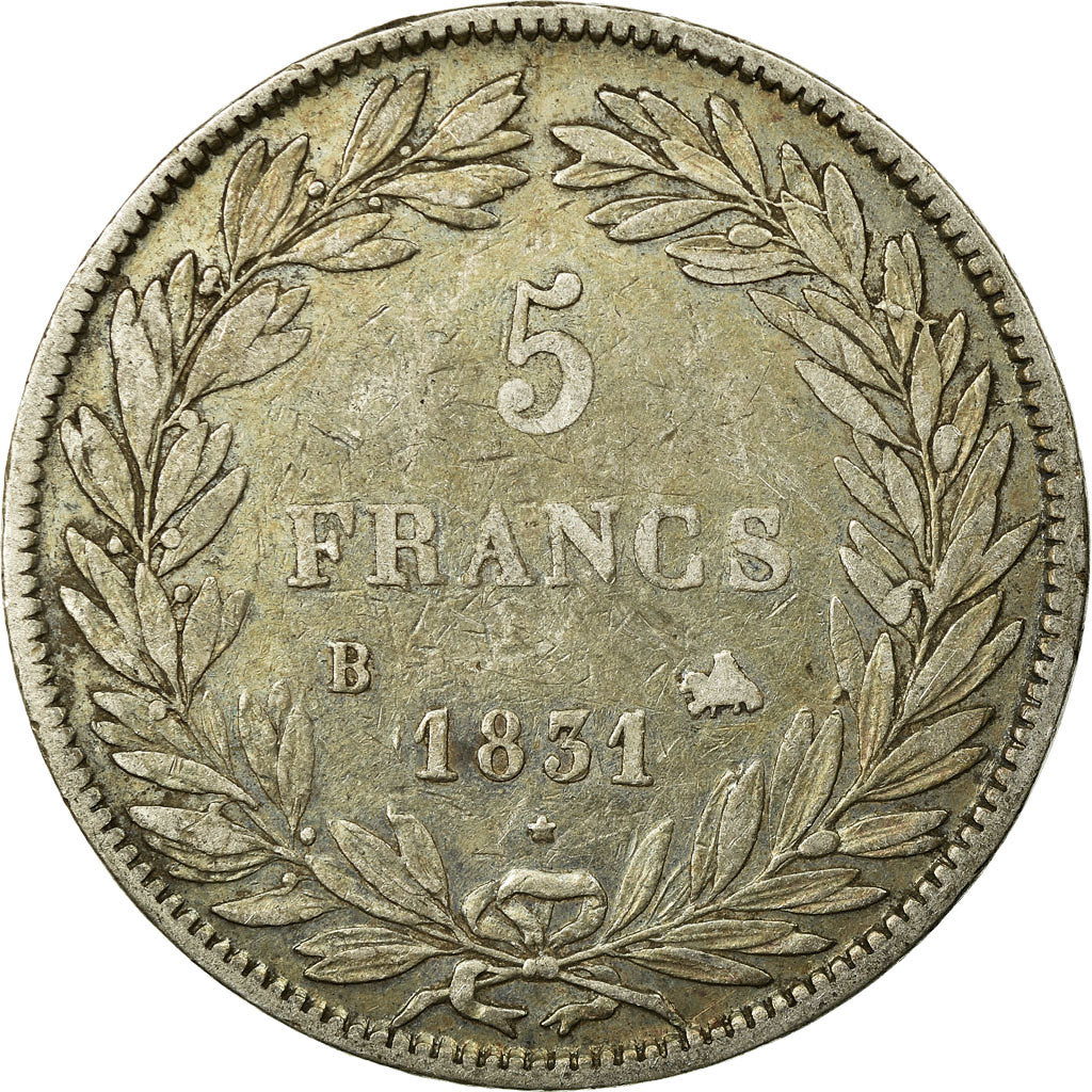 Münze, Frankreich, Louis-Philippe, 5 Francs, 1831, Rouen, S+, Silber, KM:735.2