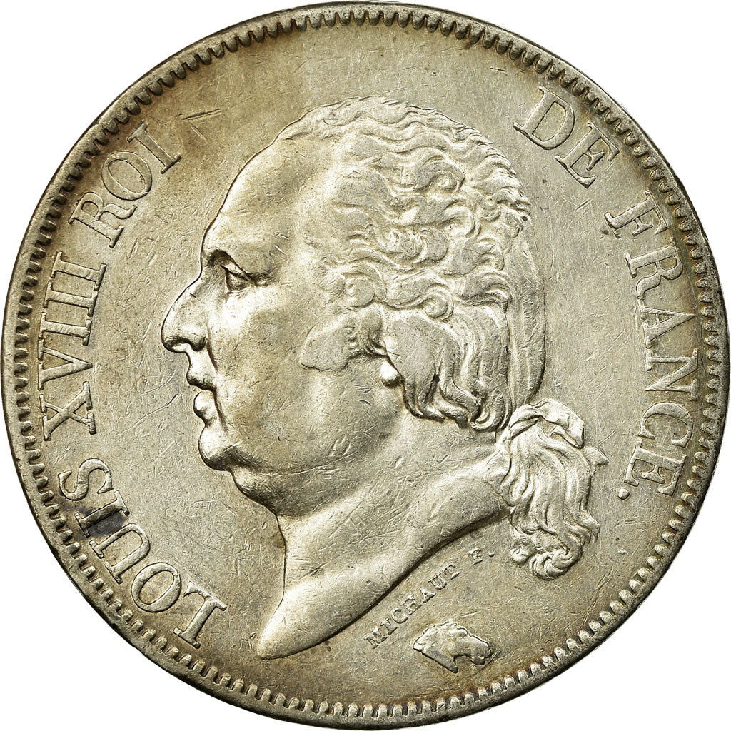 Munten, Frankrijk, Louis XVIII, 5 Francs, 1823, Paris, ZF+, Zilver, KM:711.1