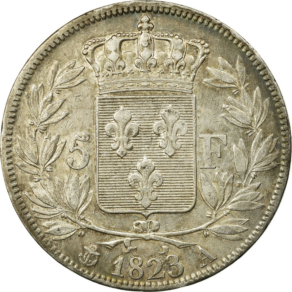 Munten, Frankrijk, Louis XVIII, 5 Francs, 1823, Paris, ZF+, Zilver, KM:711.1