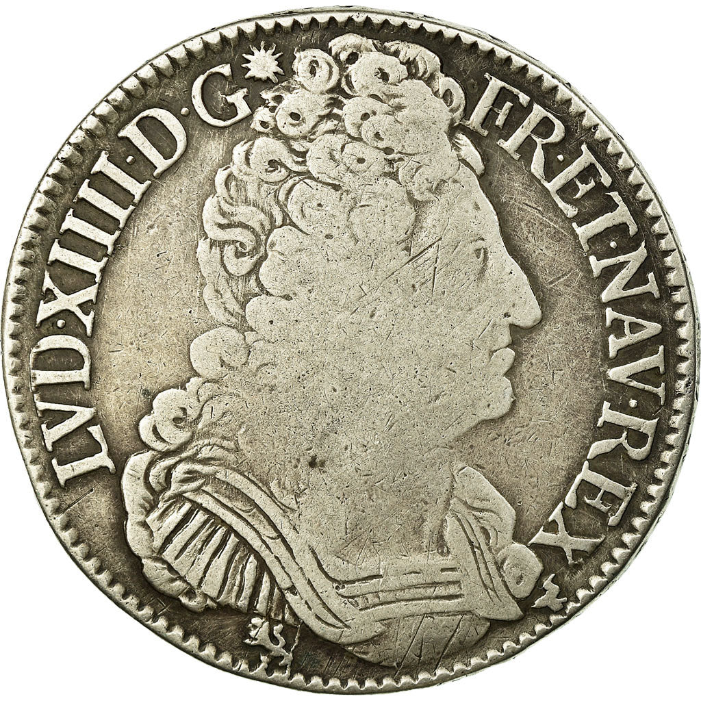 Coin, France, Louis XIV, Ecu aux 3 couronnes, 1709, Rennes, VF(20-25), Silver