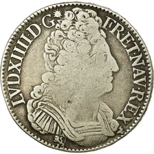 Coin, France, Louis XIV, Ecu aux 3 couronnes, 1709, Rennes, VF(20-25), Silver