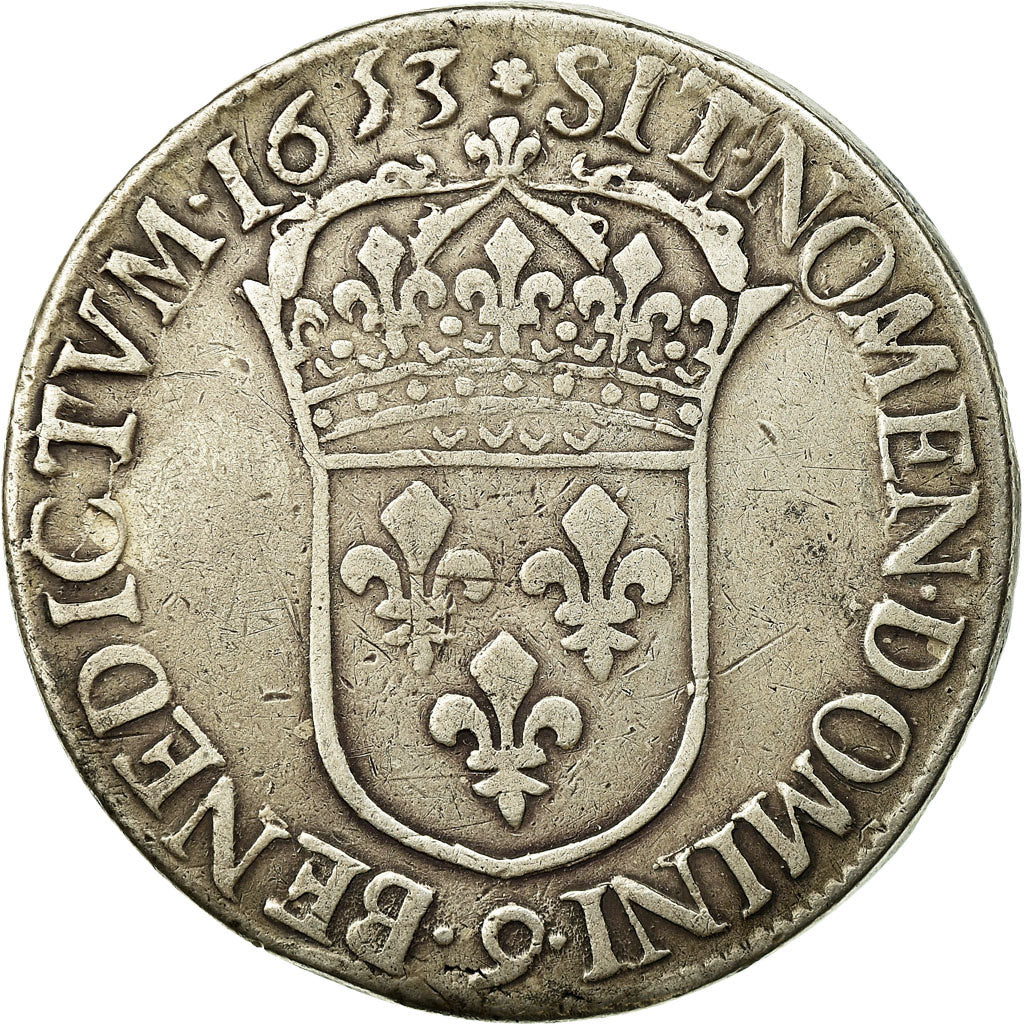 Moneda, Francia, Louis XIV, Écu à la mèche longue, 1653, Rennes, BC+, Plata